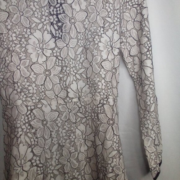Allegra K Blouse S Long Sleeve Sheer Lace Floral White Black - Picture 10 of 16